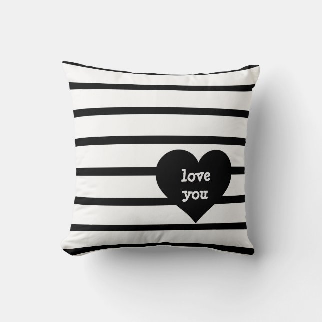 Coussin Les rayures B&W, coeur noir, vous aiment (amour (Recto)