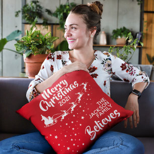Coussin les rennes du traîneau du Père Noël croient