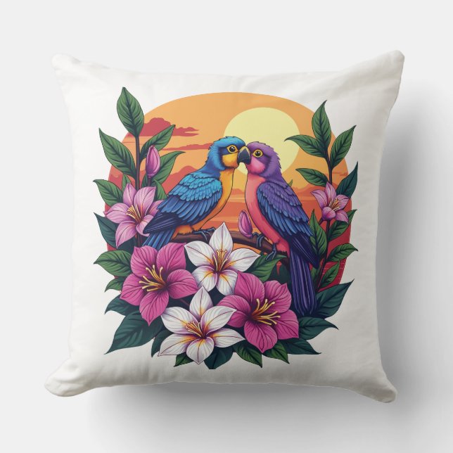 Coussin Les tourterelles vibrantes au coucher du soleil av (Recto)
