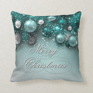 Coussin Les vacances de Noël ornementent Teal