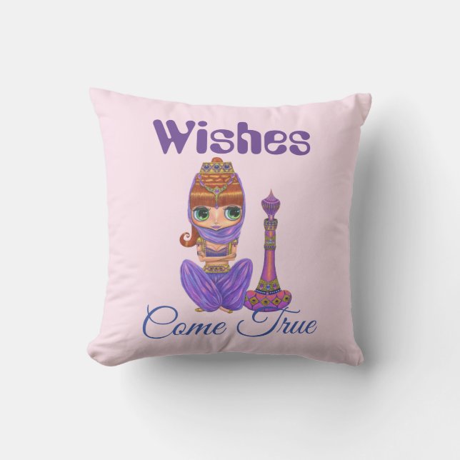 Coussin Les voeux de la vraie bouteille magique de la fill (Recto)