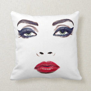 Coussin Les Yeux verts Les lèvres rouges La femme face à