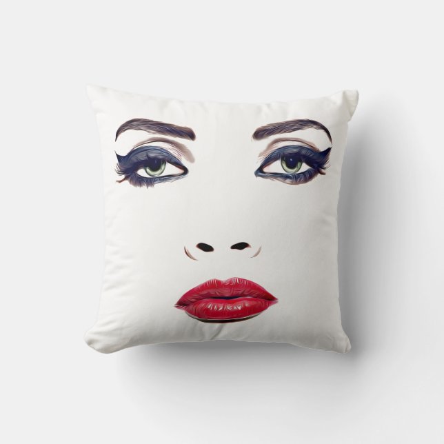 Coussin Les Yeux verts Les lèvres rouges La femme face à l (Recto)