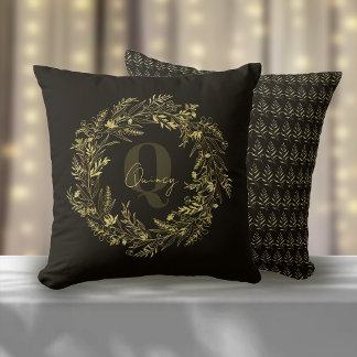 Coussin Letter Q Quiet Botanical Gold Monogram
