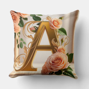 Coussin 🌸 Lettre A Cadeau Monogramme Floral Doré Personna
