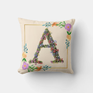 Coussin Lettre A de l'alphabet floral