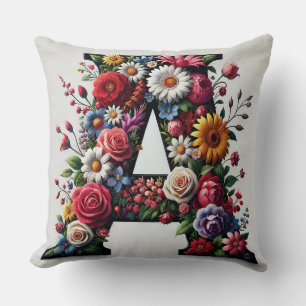 Coussin Lettre A florale avec des fleurs multicolores