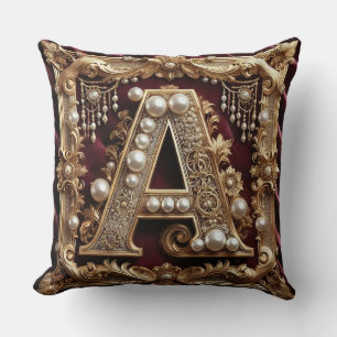 Coussin Lettre A Ornée Dorée Élégante Décorée De Perles
