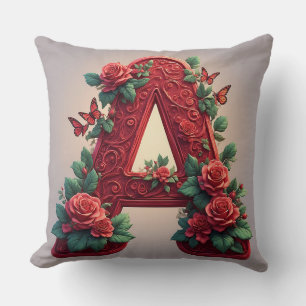 Coussin Lettre A Rouge Élégante Faite de Roses et de Vigne