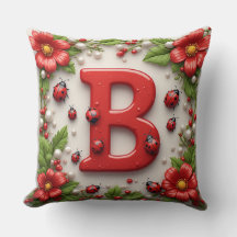 🐞 Lettre B coccinelles rouges Pavots Perles