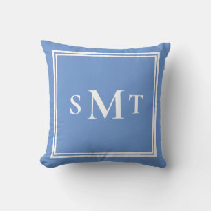 Coussin LETTRE BLEUE ET BLANCHE TROIS LETTRE MONogramme