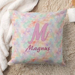 Coussin lettre c monogramme nom pastel aquarelle rose bleu