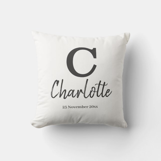Coussin Lettre C nom et date personnalisés (Recto)