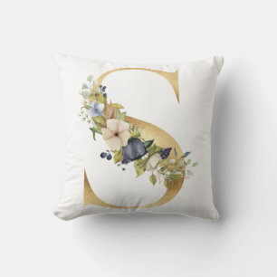 Coussin LETTRE D'AQUACOLE BLEUE Florales D'OR S