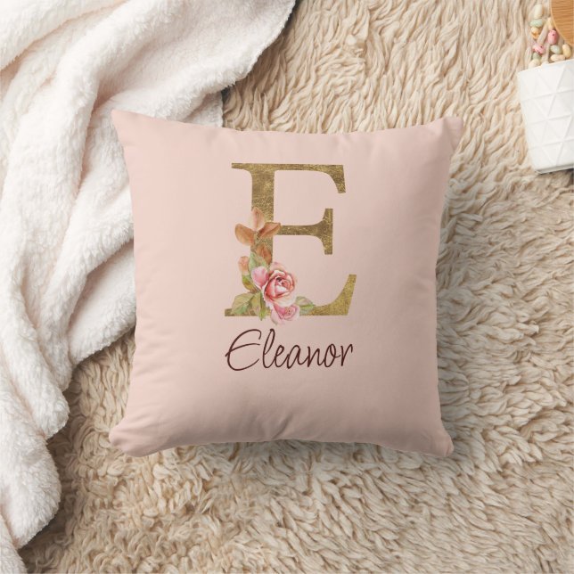 Coussin Lettre de nom personnalisée E Roses roses blush fe (Couverture)