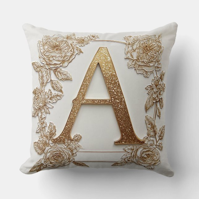 Coussin LETTRE D'Or Élégante A AUX Fleurs Délicates (Recto)