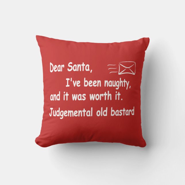 Coussin lettre drôle de Noël à Père Noël j'ai été vilain (Recto)