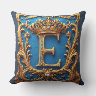 Coussin Lettre E bleue ornée
