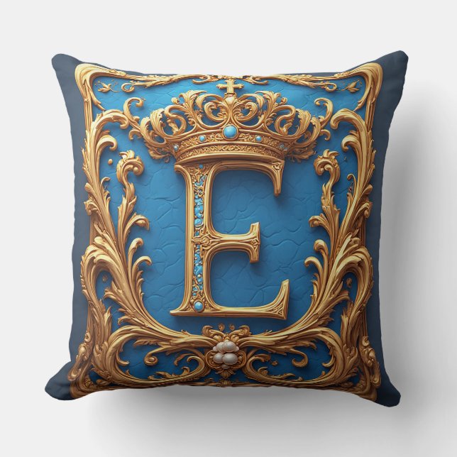 Coussin Lettre E bleue ornée (Recto)