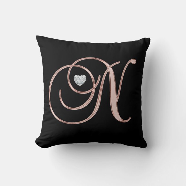 Coussin Lettre élégante 'Ne  de monogramme d'or de rose de (Recto)
