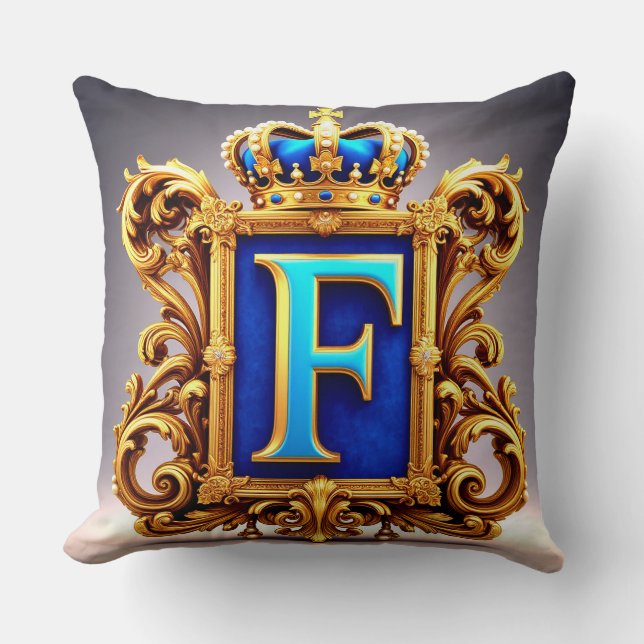 Coussin Lettre F bleue ornée (Recto)