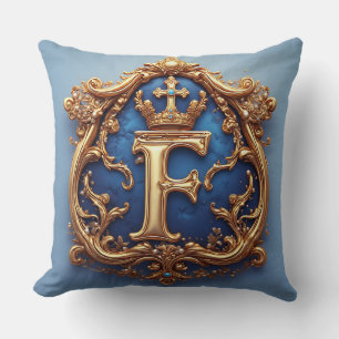 Coussin Lettre F bleue ornée