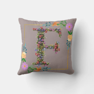 Coussin Lettre F de l'alphabet floral
