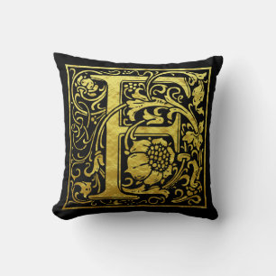 Coussin Lettre F Première lettre Faux Or et Noir