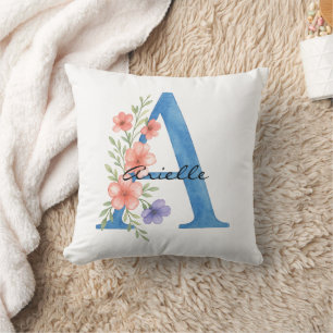 Coussin LETTRE Florale Aquarelle personnalisée Un monogram