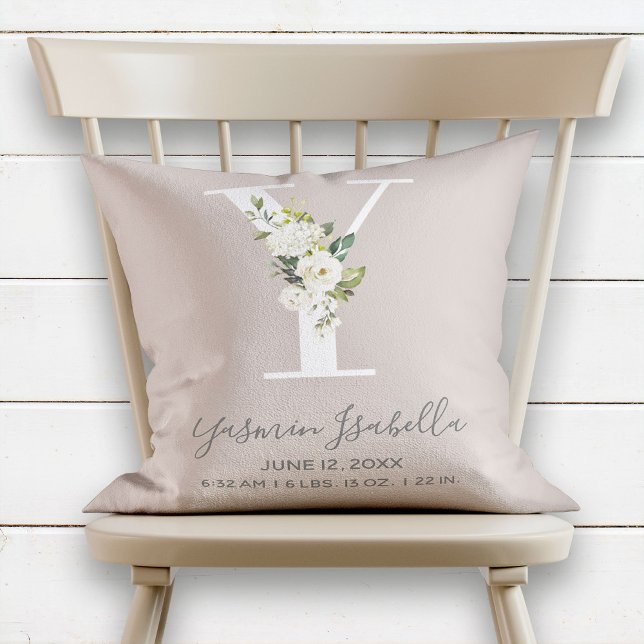Coussin LETTRE Florale BLANCHE Y MONogramme Bébé Statistiq (Créateur téléchargé)