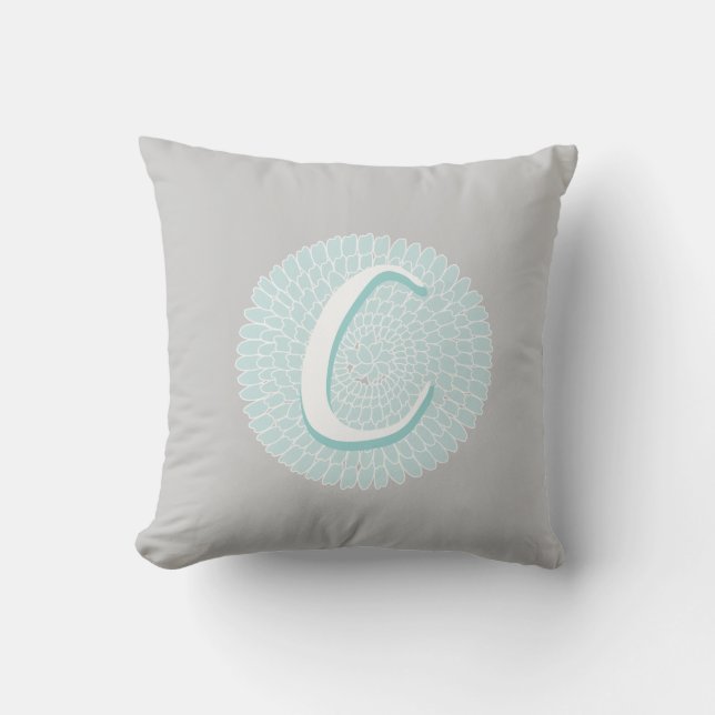 Coussin LETTRE Florale Bleue Gray C (Recto)