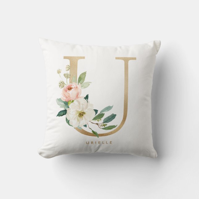 Coussin LETTRE Florale Faux OR Fhuile U MONO (Recto)