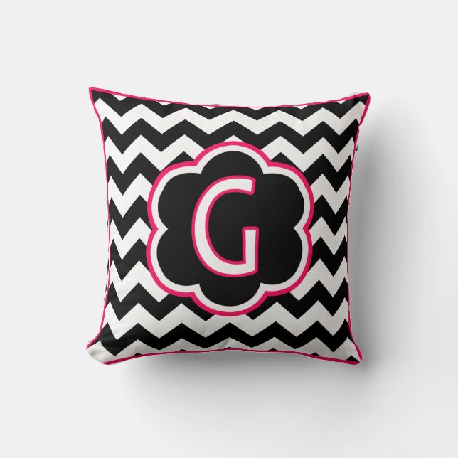 Coussin Lettre G Monogramme Chevron noir et blanc (Recto)
