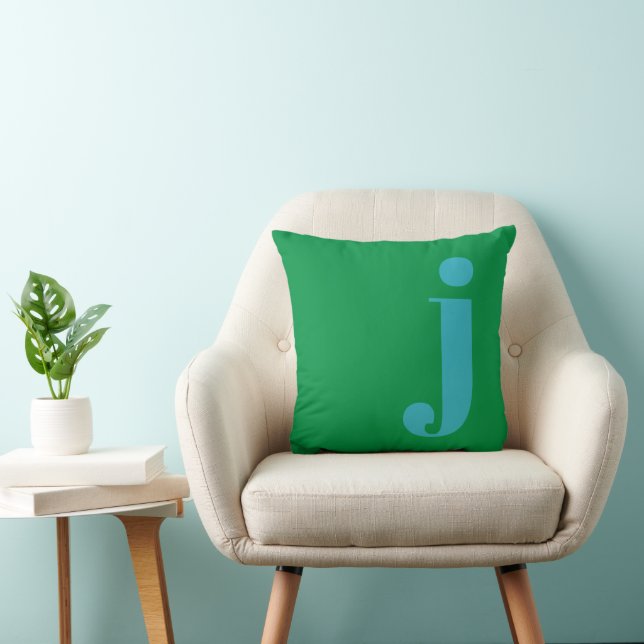 Coussin Lettre initiale de monogramme moderne bleu vert  (Chaise)