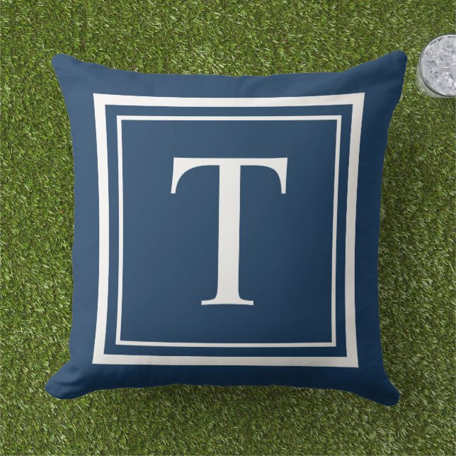 Coussin Lettre initiale du Carré bleu marine (Herbe)