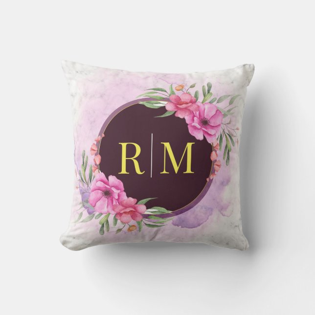 Coussin Lettre initiale florale de couronne Monogramme Nom (Recto)