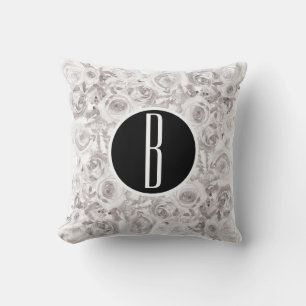 Coussin Lettre initiale monogramme Roses d'hiver rustiques