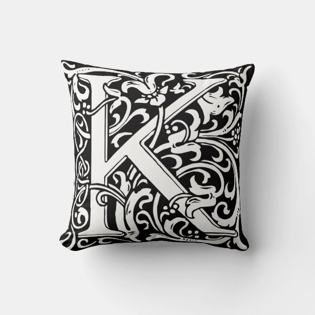 Coussin Lettre K Monogramme médiéval Art Nouveau (Recto)