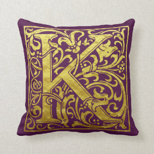 Coussin Lettre K Première lettre Faux Gold et Purple