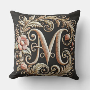 Coussin Lettre M Brodée Élégante