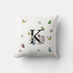 Coussin Lettre M Papillon floral Monogramme initial