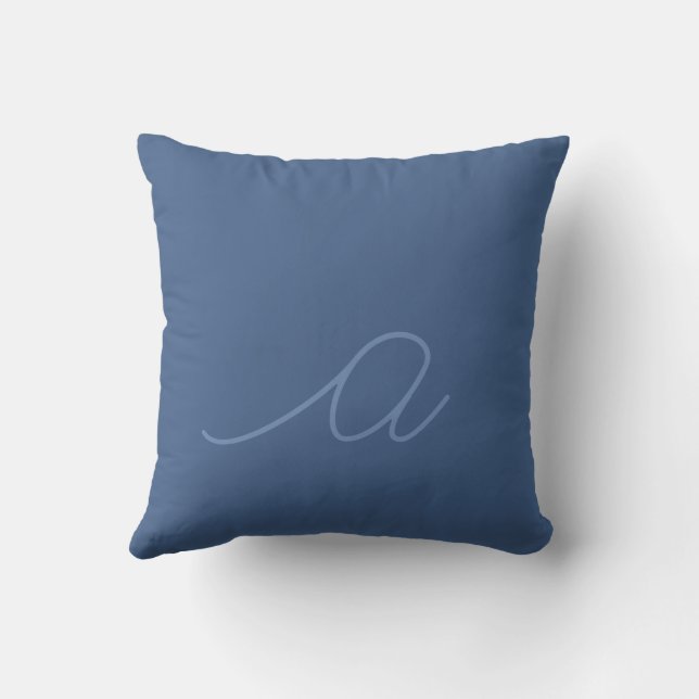 Coussin Lettre minuscule en script bleu denim (Verso)