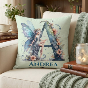Coussin Lettre Monogramme A Avec Nom Fée