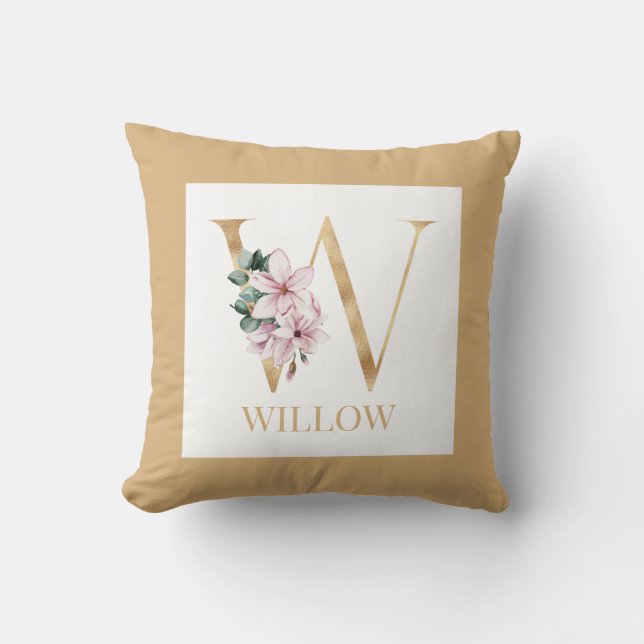 Coussin Lettre monogramme florale W (Recto)
