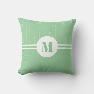 Coussin Lettre monogramme minima pastel à rayures vertes