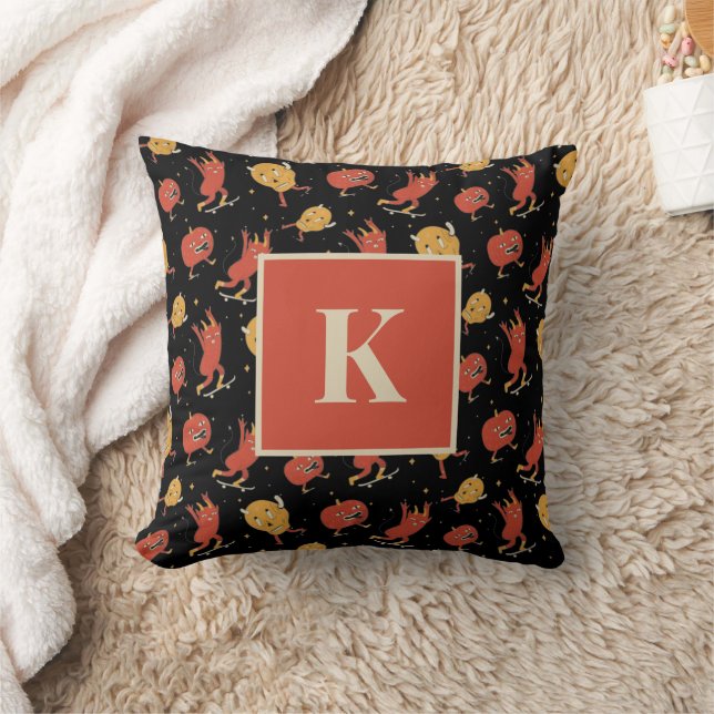 Coussin Lettre monogramme Retro Éffrayant Halloween Motif (Couverture)