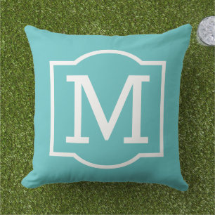 Coussin LETTRE MONOGRAPHIQUE Bleu Turquoise Classique
