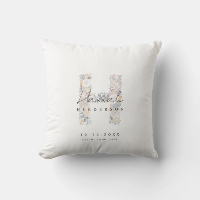 Coussin LETTRE MONOGRAPHIQUE Florale H Bébé Statistiques d (Recto)