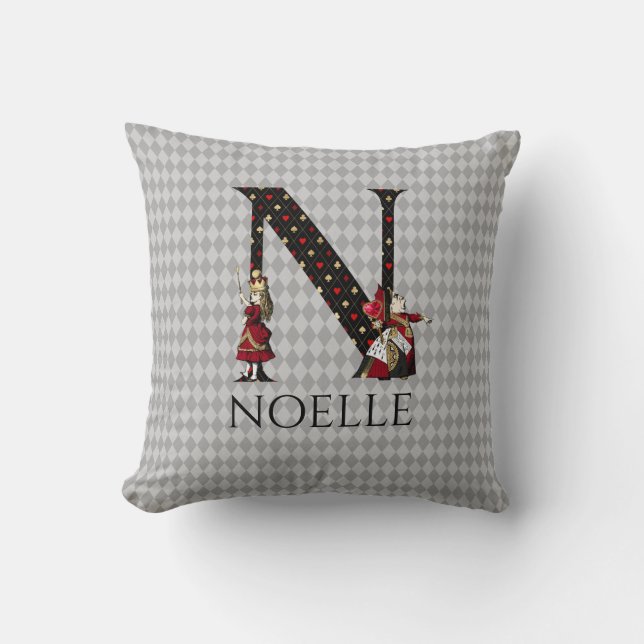 Coussin LETTRE N DU COEUR D'Alice ET DE LA Reine DES COEUR (Recto)