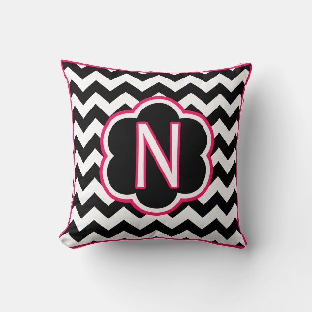 Coussin Lettre N Monogramme Chevron noir et blanc (Recto)